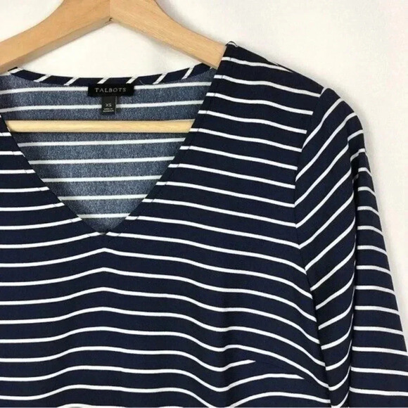 Talbots Navy Blue & White Stripe 3/4 Long Sleeve Blouse XS - Picture 3 of 3